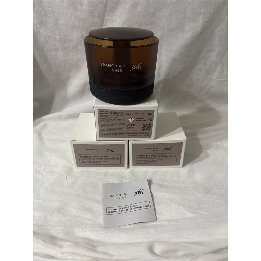 Branch & Vine Fragrance Beads - Frankincense & Myrrh Dispenser And Three Boxes